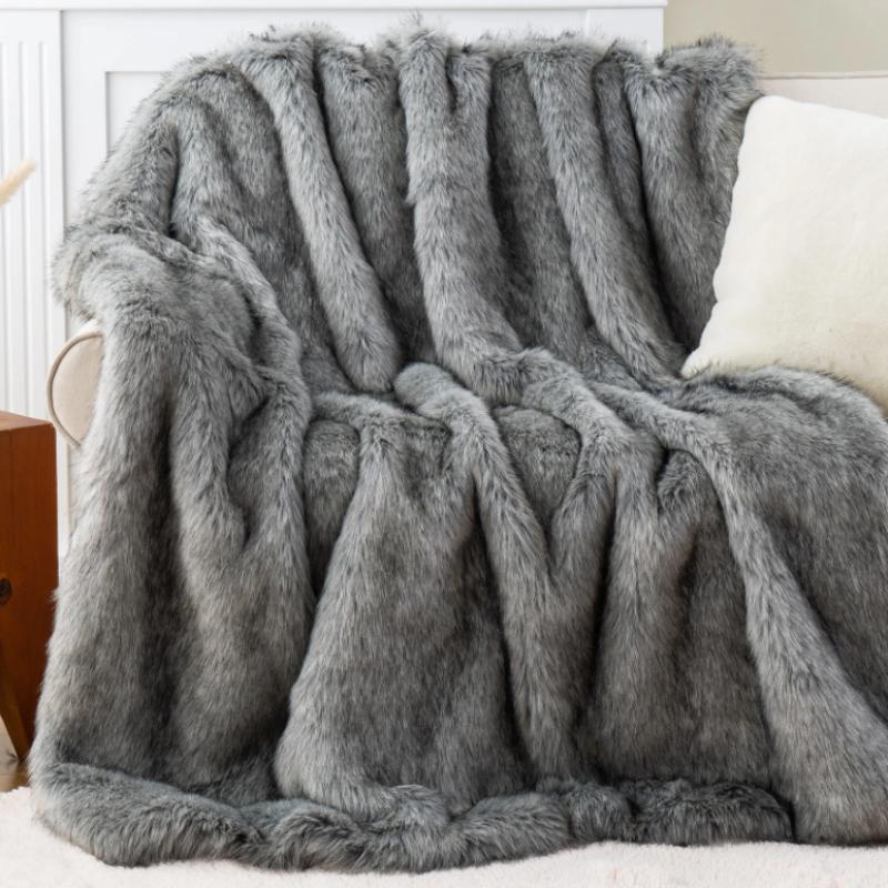 Luxury Fox Fur Throw Blanket Winter Warm Fluffy Soft Blankets Bedspread on the Bed Faux Fur Blanket Plaid Throw for Sofa towel