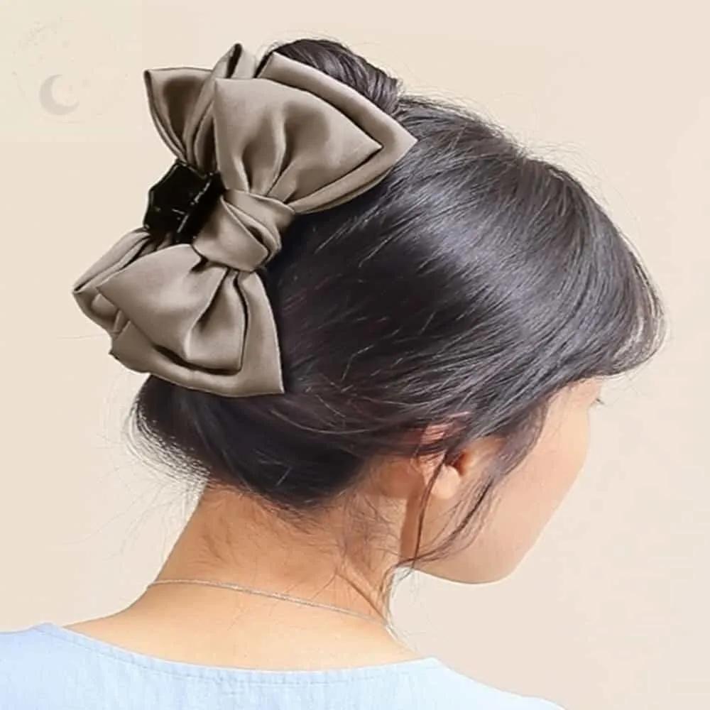LUNAMAY Large Hair Clip Simple Hair Clip Silk Giant Ribbon Cocoa Hair Clip