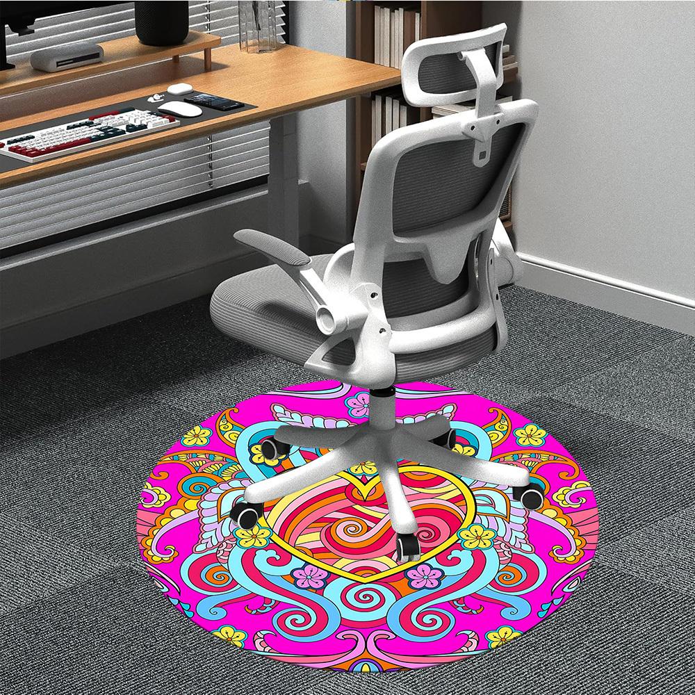 1PC Psychedelic Heart Office Round Rug, Non slip, Soft and Durable Office Rug for Interior Decoration, Perfect for Office