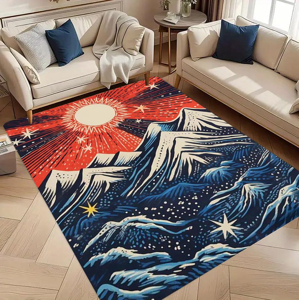 

Illustrations Scenic Area Rug Colorful Mountain Floral Design Kids Playroom Carpet Soft Non-Slip Mat for Living Room Bedroom 40x60cm