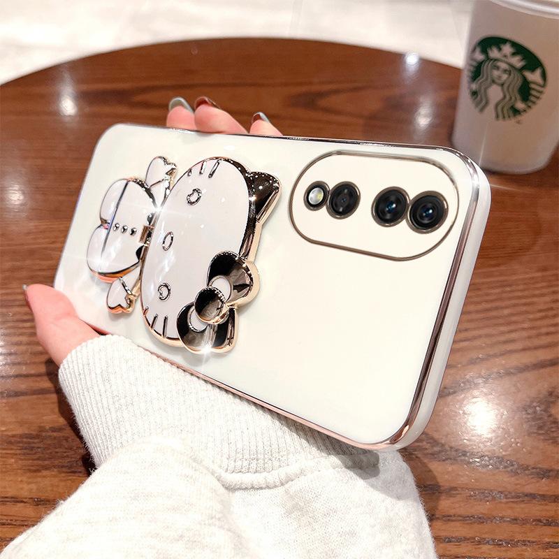 Honor 111 mobile phone case electroplated cat bracket makeup mirror Honor Power silicone soft case protective cover batch