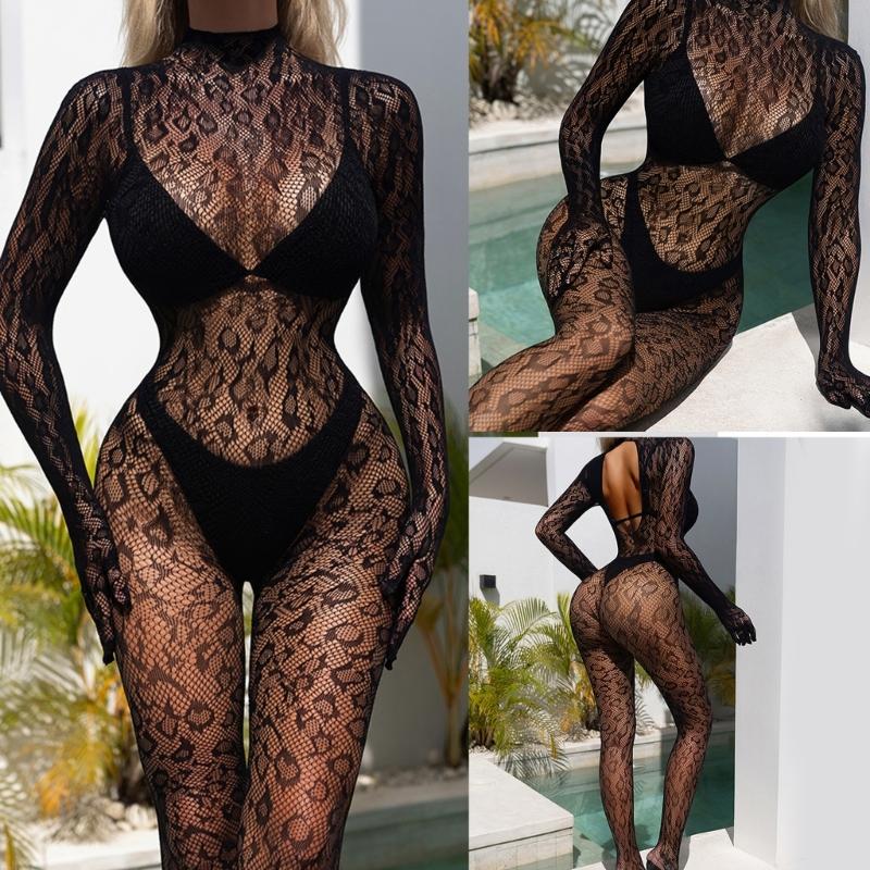 Women's Sexy Mesh BodyStocking Fishnet Lingerie Long Sleeve Babydoll Bodysuits