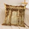 Retro Roman Architectural Cushion Cover Silky Short Plush Invisible Zipper Dustproof Sofa Pillow Case For Home Decor