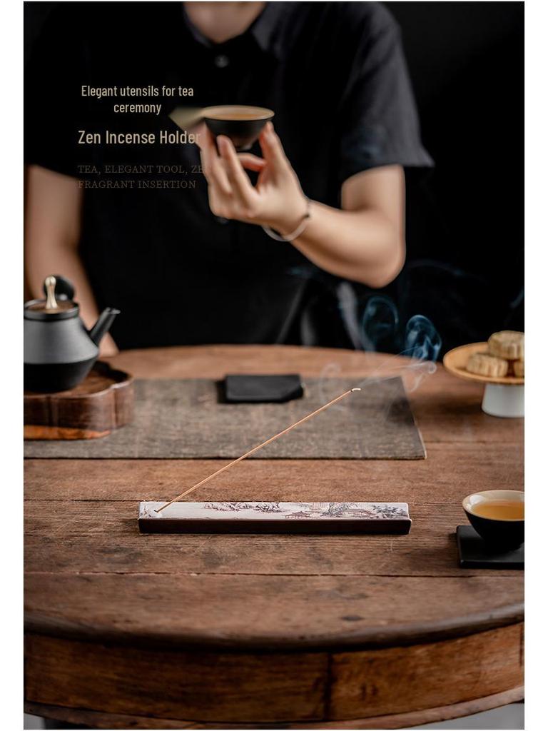 Guochao River & Mountain Ceramic Incense Holder - Retro Incense Stick Tray for Indoor Use