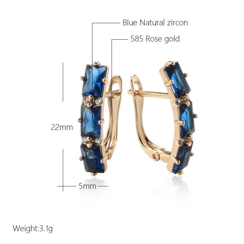 Full Blue Natural Zircon Drop Earrings For Women Fashion Oblong Rose Gold Color High Quality Daily Fine Jewelry