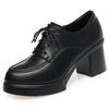 Women's High-heeled Black Work Shoes, Chunky Heel Work Shoes, Lace-up Single Shoes, Deep-cut Spring and Autumn Women's Shoes