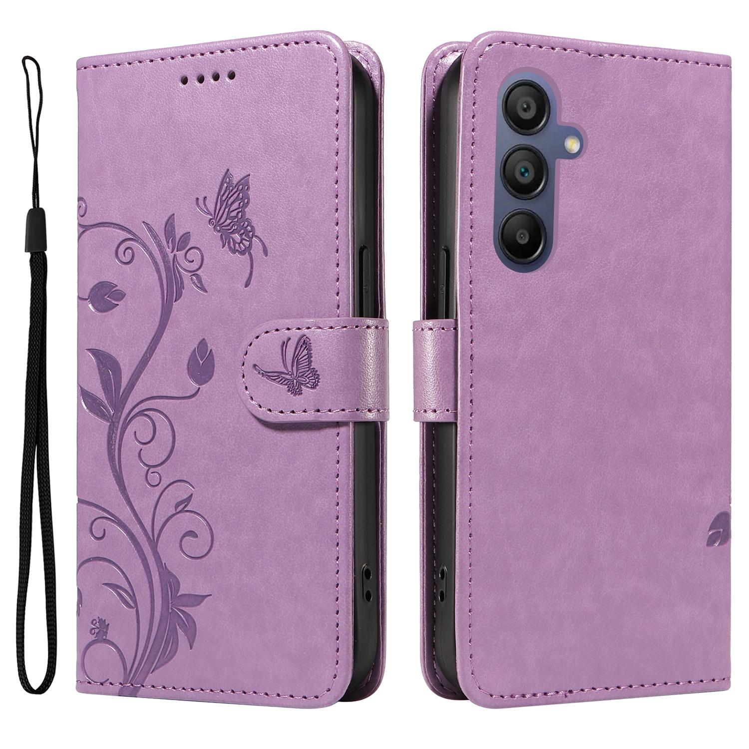 

For Samsung Galaxy A17 5G/A26 5G/A16 5G/A16 4G PU Leather Cases Flower Pattern Wallet Stand Phone Cover with Strap Light Purple