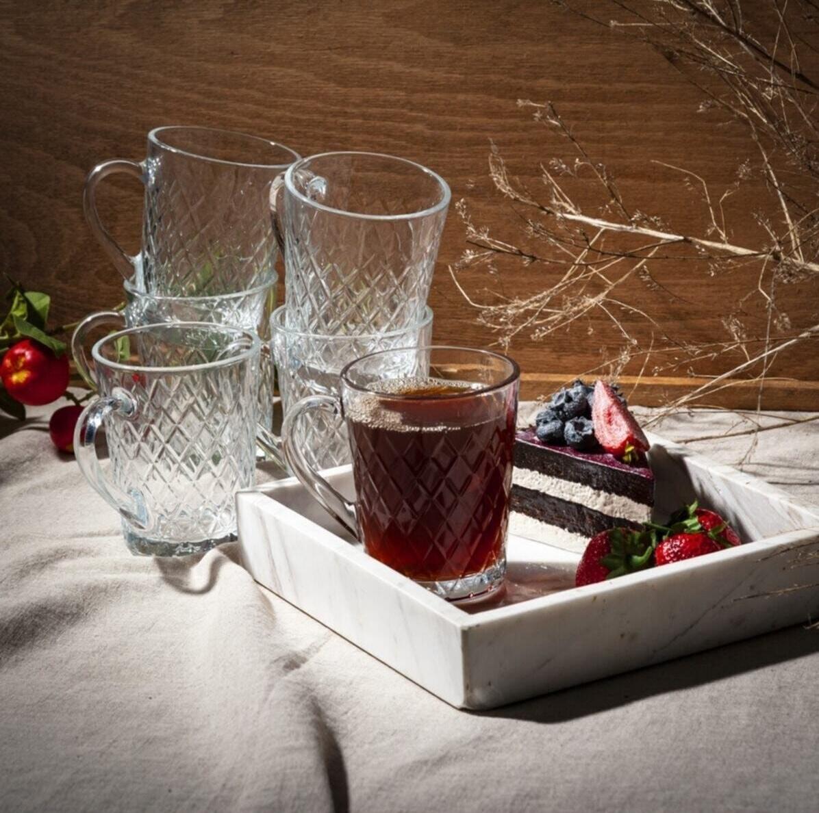 

6-Piece Handled Tea Cup Glass Coffee Cup Home Kitchen Soft Drink Standart білий