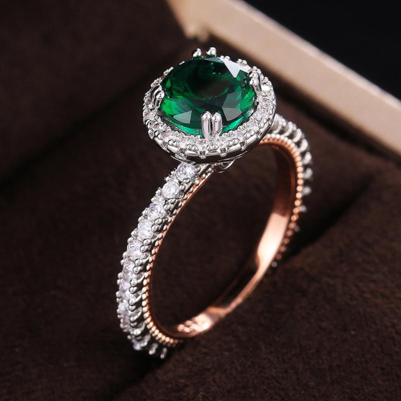

CAOSHI Noble Round Green Zirconia Anniversary Rings for Women Two Tone Design Elegant Classic Jewelry Daily Wearable Ring Gift 6&Two Tone