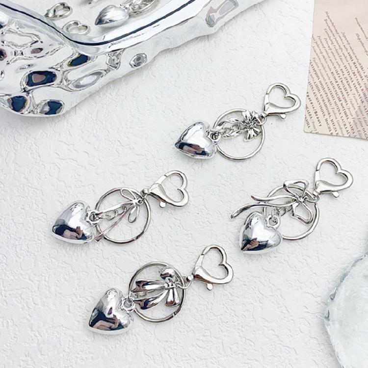 Fashionable Heart Bowknot Hanging Charm Unique Keychain Alloy Keyring Fashion Accessory for Women's Bags and Key Holder