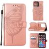 Applicable to iPhone14 mobile phone leather case 14Pro butterfly embossed solid color protective case 14Max card wallet