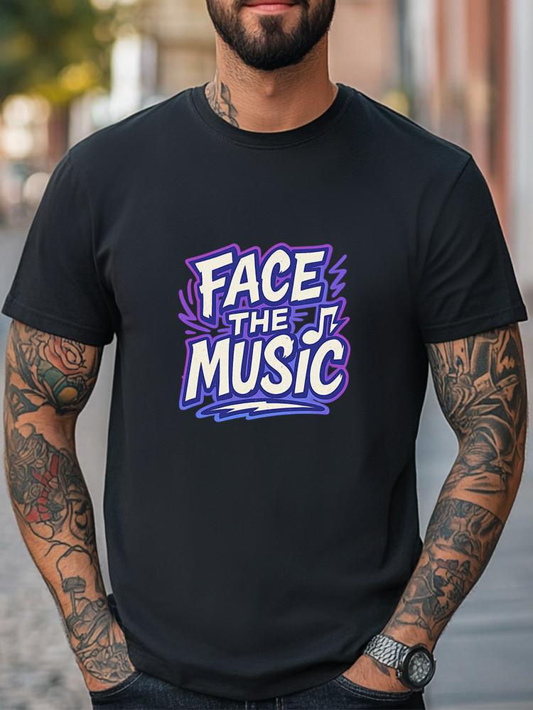 Face the Music Graphic T-Shirt Retro Style Typography Tee Unisex Music Lover Tee Unisex T-Shirt XXXL