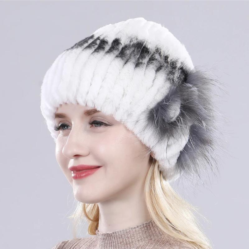 New Knitted Rex Rabbit Fur Hat For Women Winter Warm Natural Fur Hats Thick Outdoor Girl Fashion Real Rex Rabbit Fur Caps