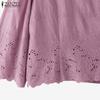 ZANZEA Women Casual Round Neck 3/4 Sleeve Loose Embroidery Blouse