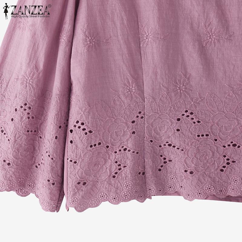 ZANZEA Kvinner Casual Rund Hals 3/4 Erme Løs Broderi Bluse
