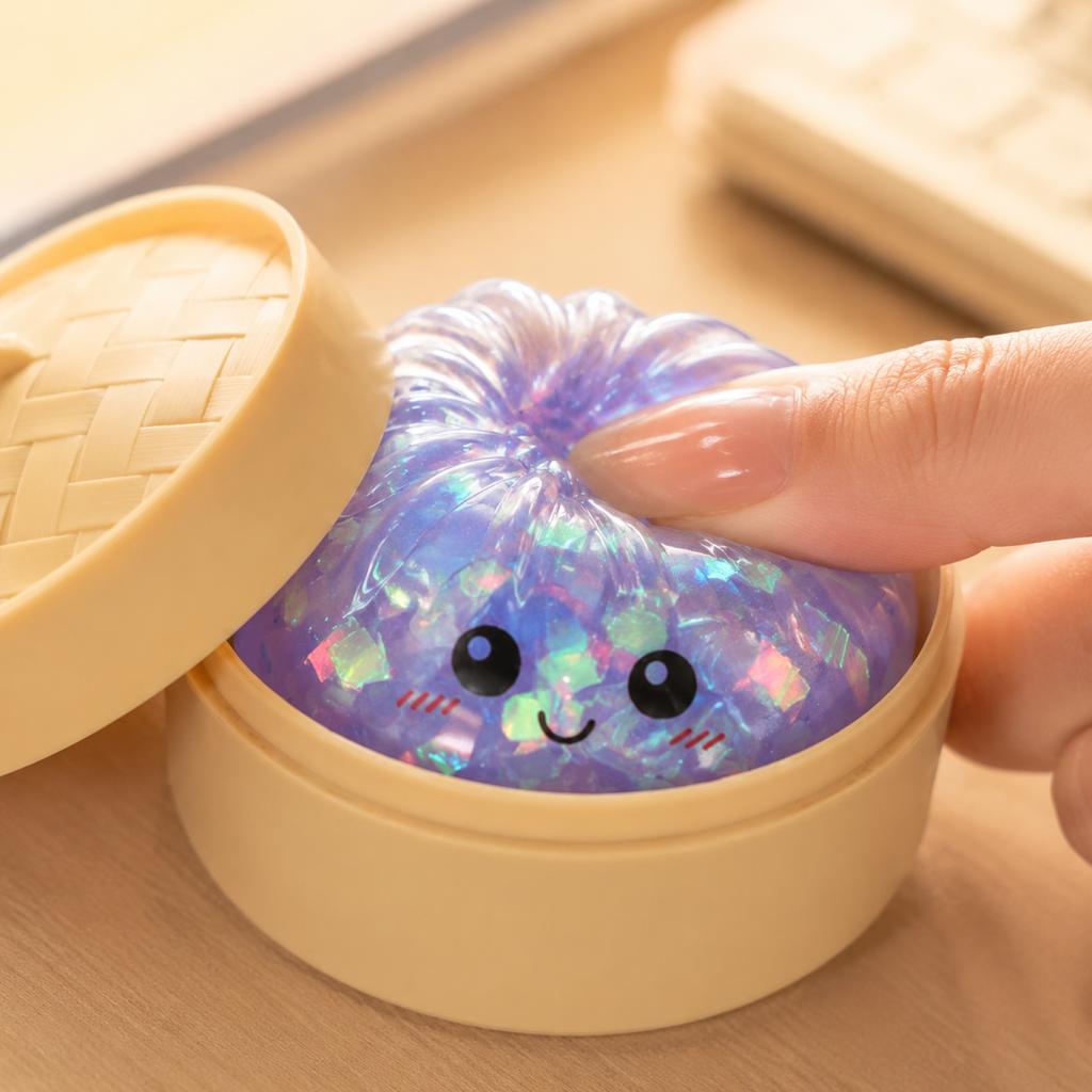 Squishy Brötchen Stressabbau Spielzeug Langsam Aufgehend Weicher Schaumstoff Knetspielzeug mit Dampferform für Sensorischen und Angstabbau