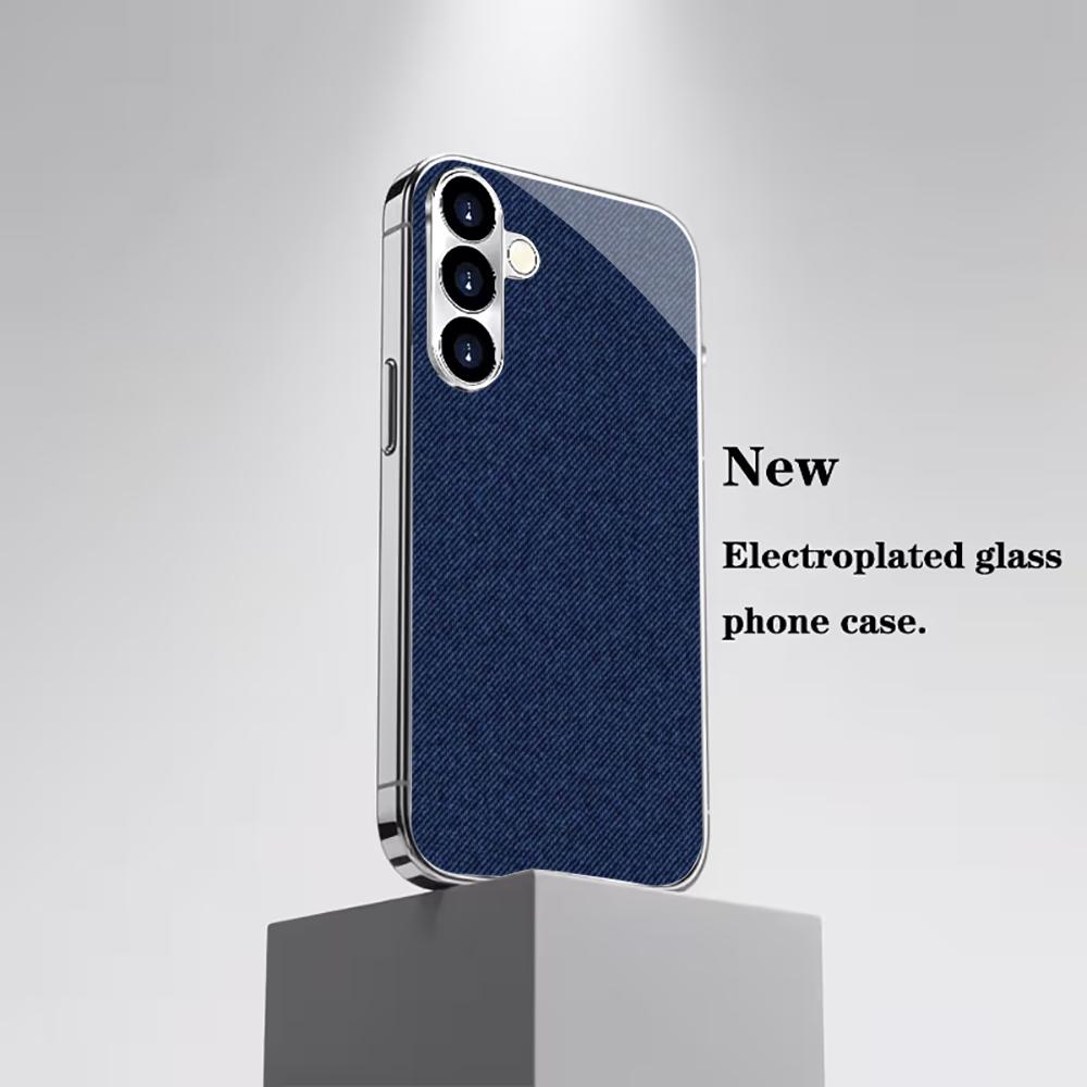 

Blue fabric pattern PhoneCase High-end Electroplating Glass PhoneCase for Samsung Galaxy S26 S25 S24 S23 S22 S21 FE,Ultra,Plus GalaxyS25