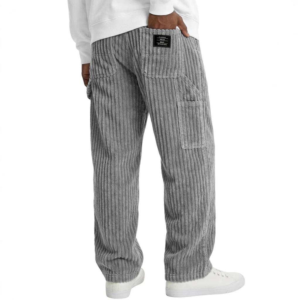 Ανδρικό Ευρωπαϊκό & Αμερικάνικο Βελούδο Casual Παντελόνι 2026 - Ρετρό Ριγέ Με Κορδόνι, Έξι Τσέπες, Χαλαρή Εφαρμογή