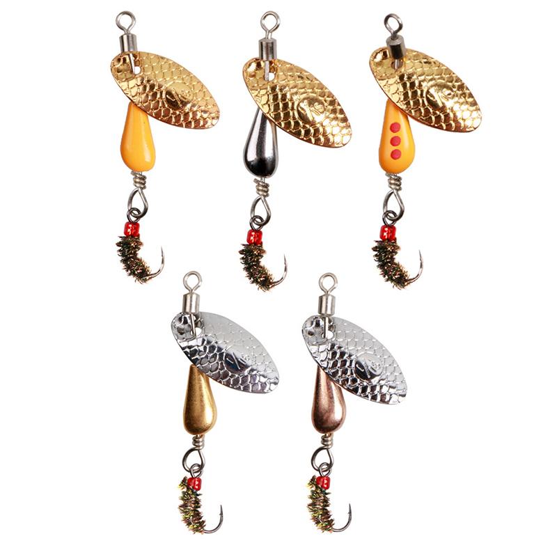 Rotating Spinner Spoon Fishing Lure Artificial Metal Sequins Bait 5.5Cm/2.7G Single Hook Wobblers Bass Trout Perch Pesca