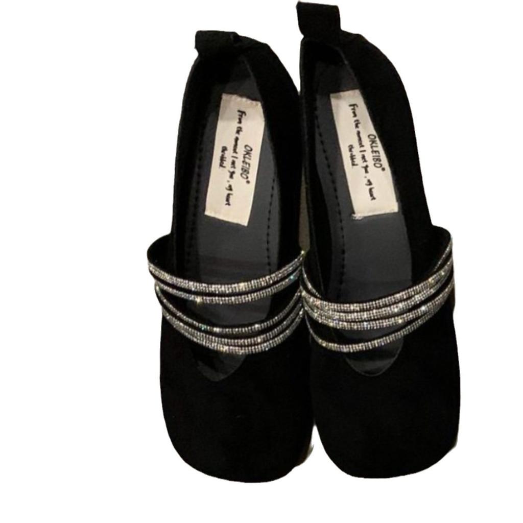 French gentle and versatile flat Mary Jane shoes 2025 new spring and autumn rhinestones with ballet style square head shallow mouth single shoes