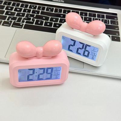Cute Bowknot LED Digital Clock Multifunctional Temperature Display Children's Electronic Clock Small Date and Day Alarm
