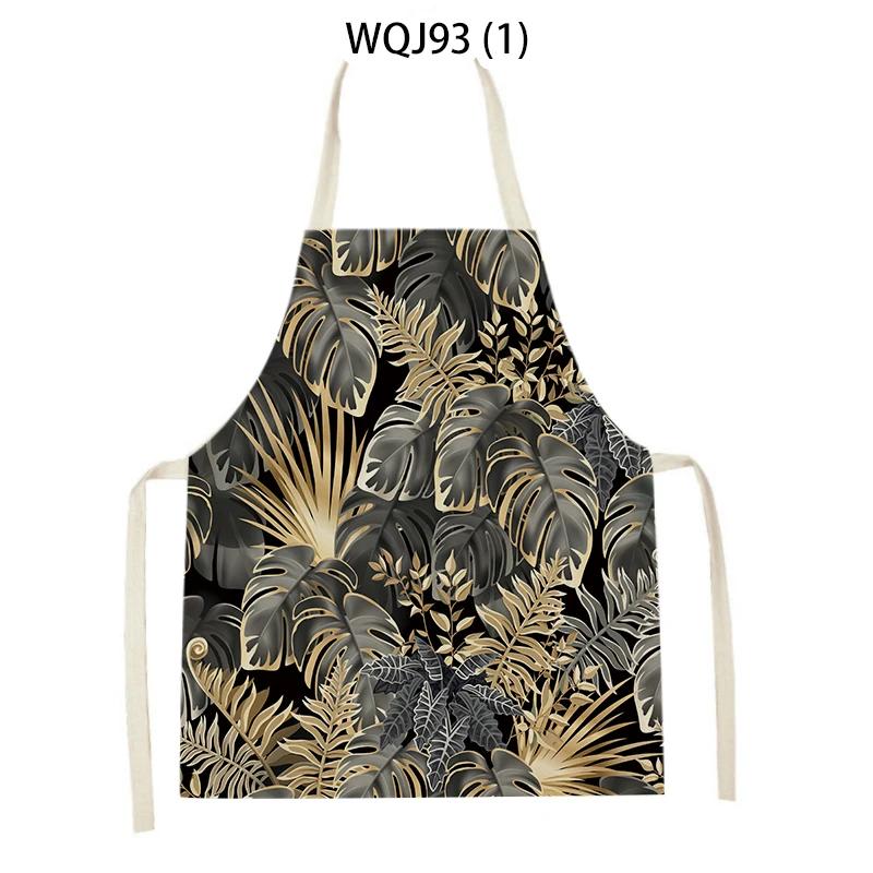 Women Men Plant Flower Leaves Pattern Cleaning Kitchen Aprons Home Cooking Baking Accessories Linen Waist Bibs Home Decor