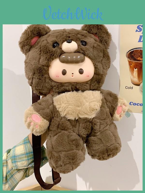 Plush Bear Backpack For Girls With Zipper Closure And Daypack Style