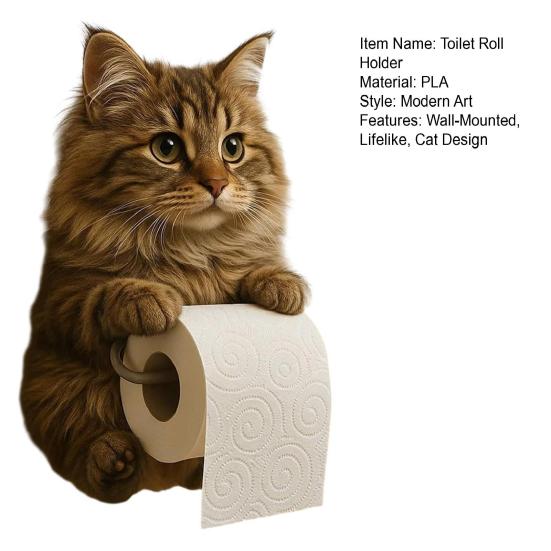Cat Toilet Paper Holder, Wall-Mounted Toilet Roll Organizer, Bathroom Kitchen Loo Roll Storage for Cat Lovers Housewarming Gift