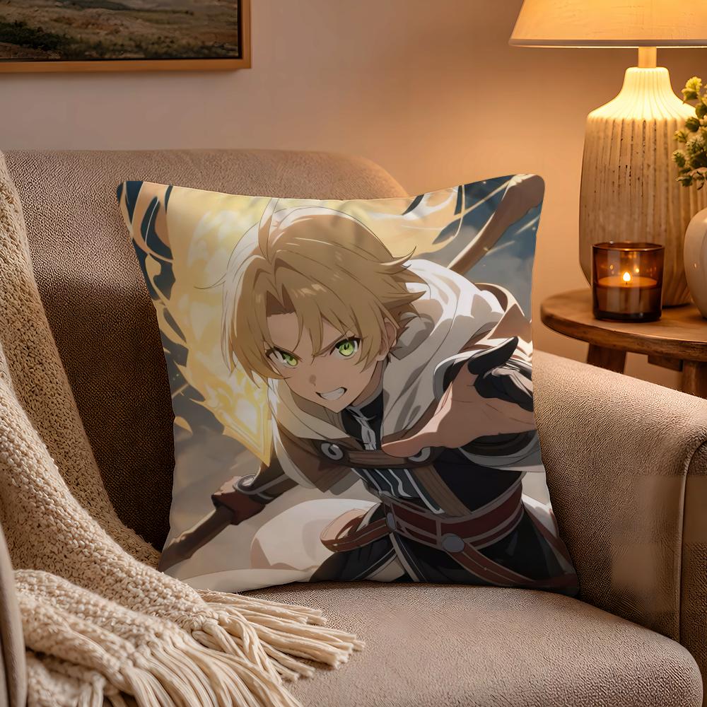 Anime MMushoku Tensei Cushion Cover Soft Plush Cushion Cover Double Print And Invisible Zipper For Sofa Home Car Use