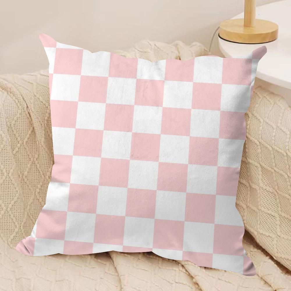 Checkerboard Plaid Cushion Cover Soft Plush Fabric Double-Sided Printed Sofa Cushion Cover for All Seasons Home Decor Gift