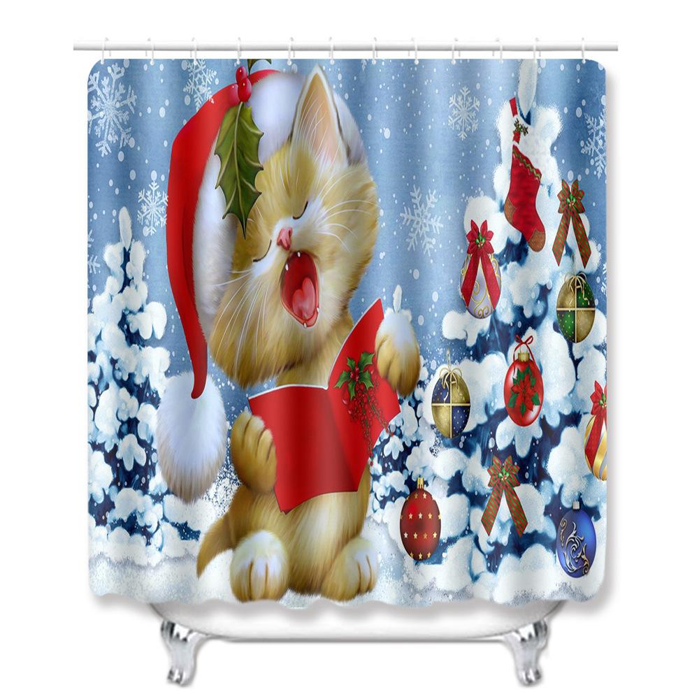Christmas Waterproof Shower Curtain Four-Piece Combination Floor Mat Entrance Door Mat Bedroom Living Room Carpet