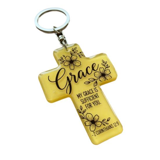 Acrylic Keychain Inspirational Scripture Ten-Shaped Pendant Keyring Religious Christian Faith Gift for Men Women