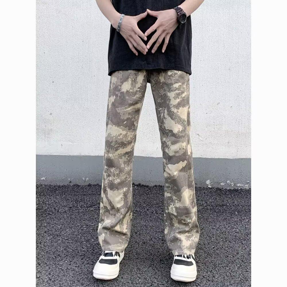 American High Street Washed Camouflage Jeans Men's Autumn Trendy Brand Vibe Pants Slim-fitting and Thin Straight-leg Pants
