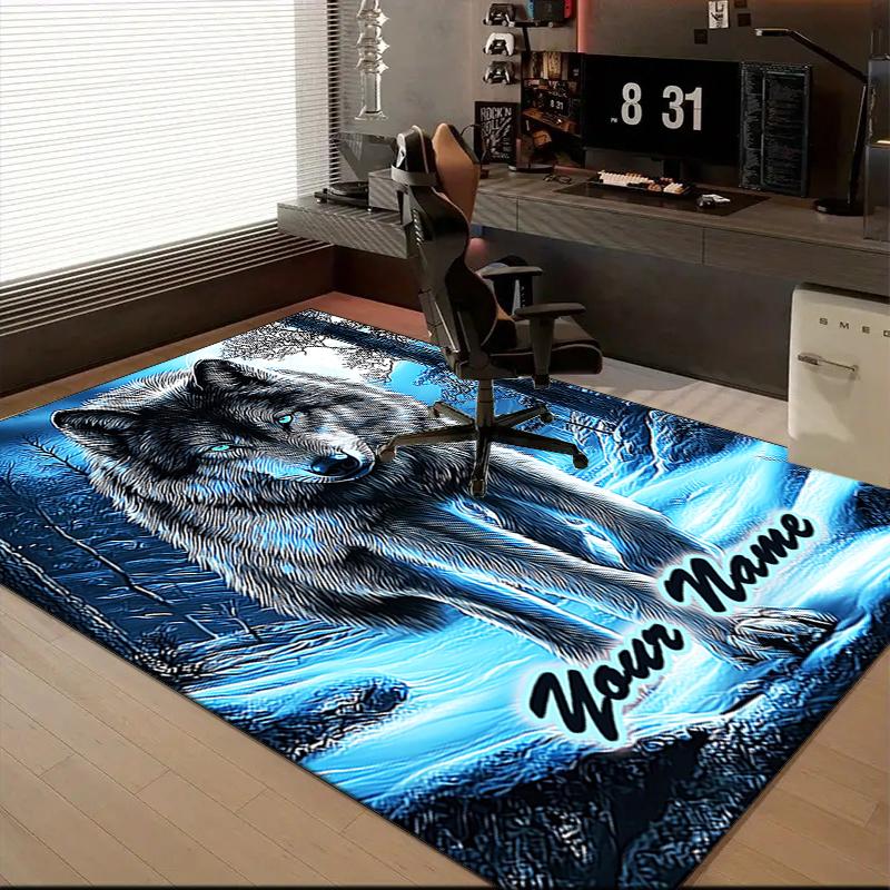 1PC Custom Name Wolf Winter Forest Theme Floor Mat Ideal for Living Room, Game Rooms, Office, Bedroom,Floor Mat Playful Design