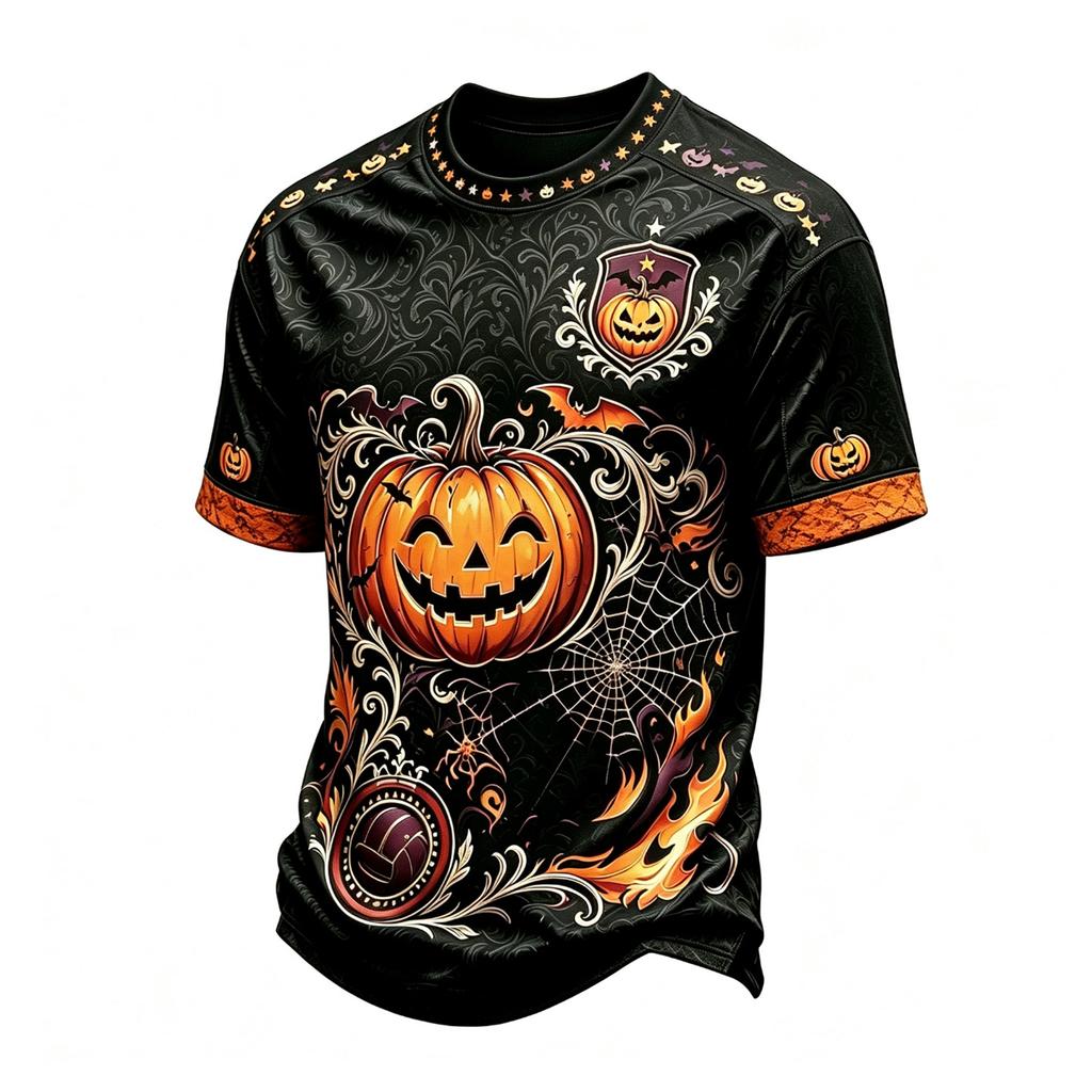 Men's Halloween Print Short Sleeve T-Shirt Neck Tee for Casual Daily Wear