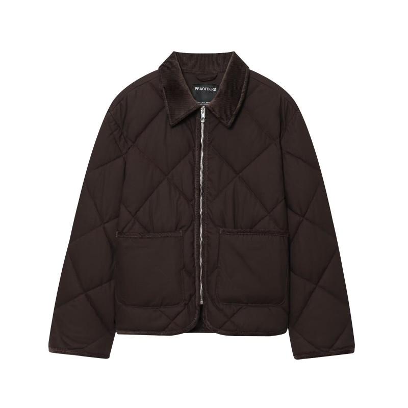 Womens Turn-Down Collar Quilted Zipper Pocket Jacket Streetwear Outerwear M561336
