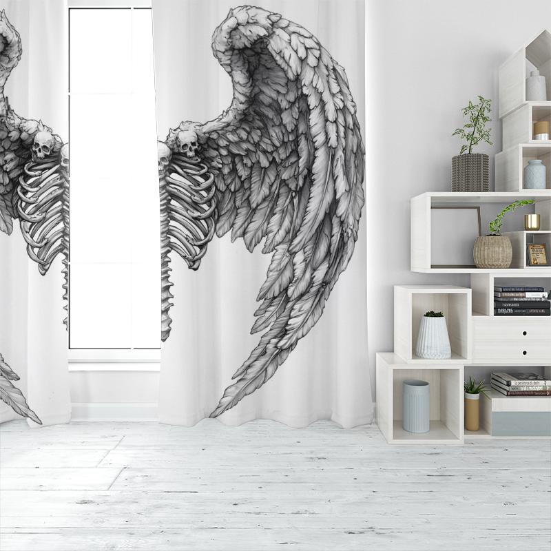 Wings Black and White Sketch -2pcs- Printed Curtain,100% Polyester Material, Suitable for Home Decoration