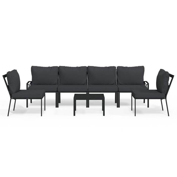 VidaXL Salon de jardin 7 pcs avec coussins gris bambou acier, ensemble de salon extérieur, ensemble de mobilier d'extérieur, 3187949