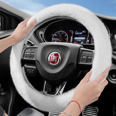 Suitable for Fiat Long Plush Steering Wheel Cover, Fashionable Autumn and Winter Warm Non-Slip Protective Cover, Suitable for Topolino 600 Hybrid