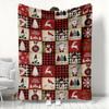 Cozy Festive Christmas Blanket Vintage-Inspired Wreath, Snowman, Reindeer, and Gift Grid Printed Soft Flannel Throw with Warm