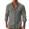 New Casual Solid-Colour Long-Sleeved Shirt Cotton Collared Button-Down Long-Sleeved Beach Shirt Top for Men