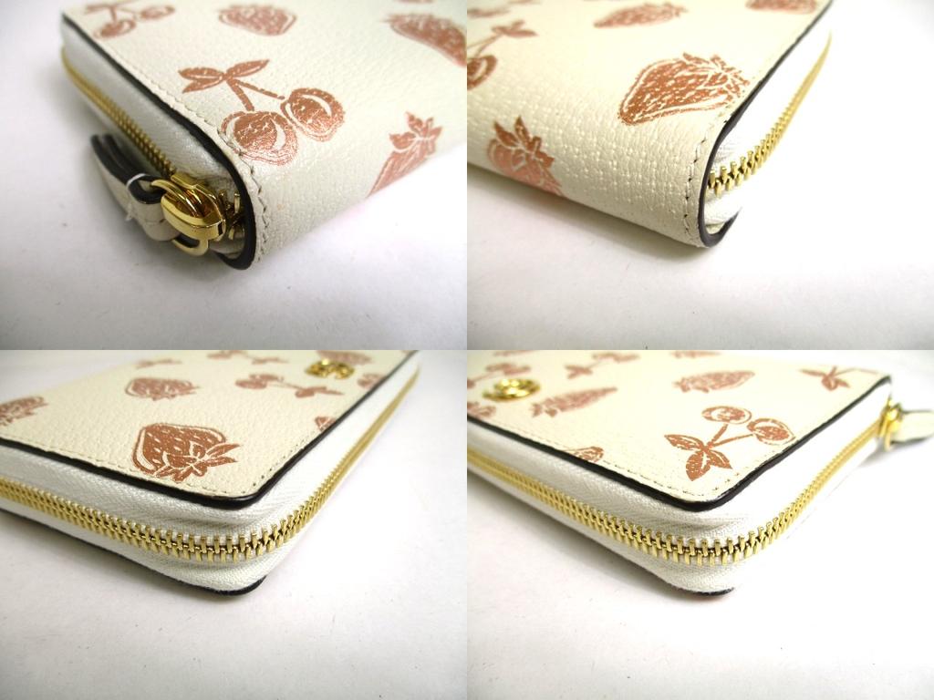 Authentic GUCCI Marmont GG Cherry Strawberry White Leather Round Zip Wallet #a441  Refurbished