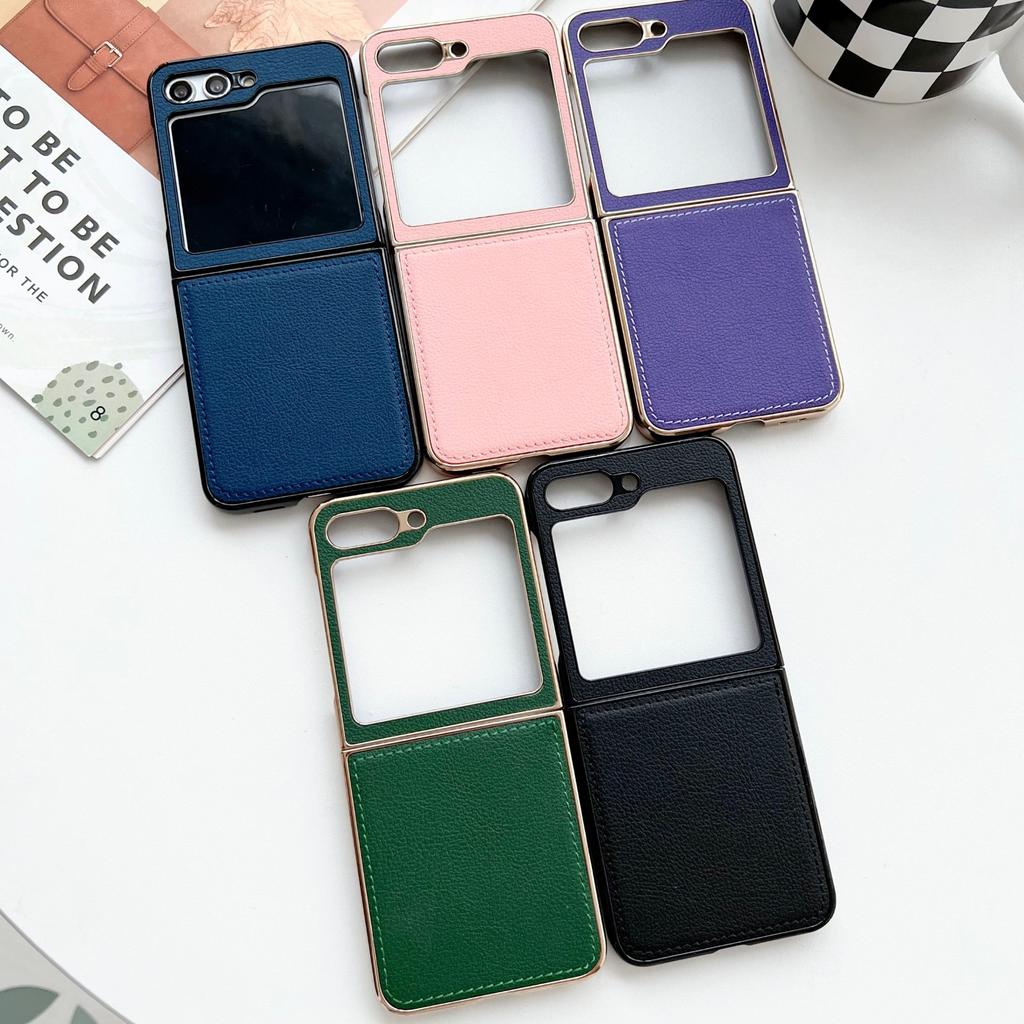 Suitable for Samsung Zflip5 Mobile Phone Case Lambskin Folding Screen ZFlip4 Electroplating Matte ZFold4 ZFold5
