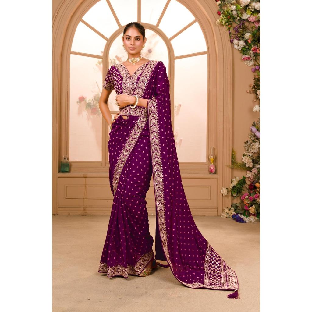 Festa Abbigliamento Sari Camicetta Bollywood Sposa Seta Indiano