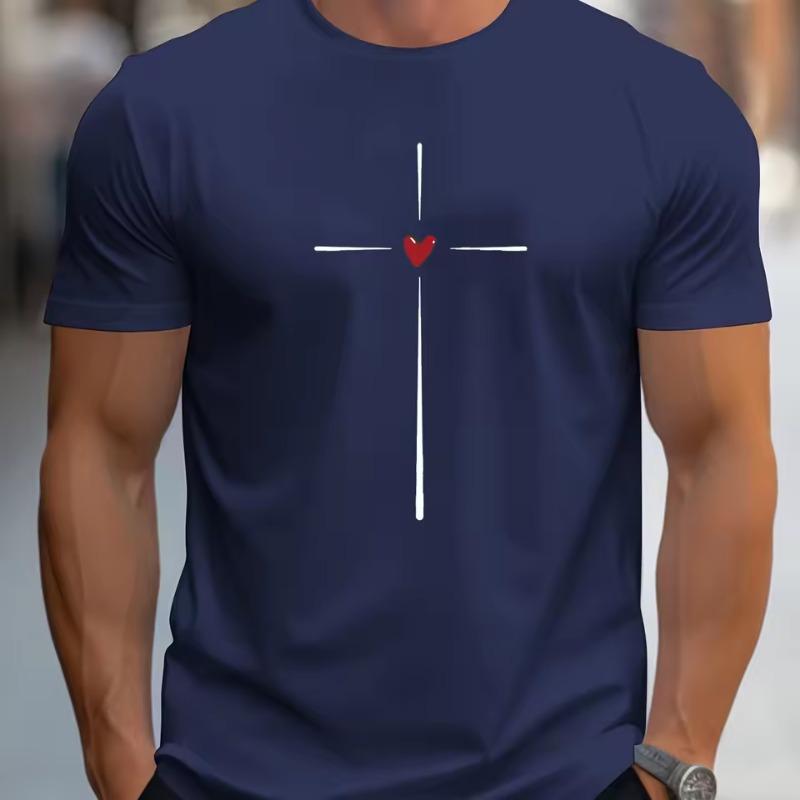 Men's Summer 3D T-shirt Fashionable Casual Loose Love Pattern Printed Round Neck Short Sleeved T-shirt Top