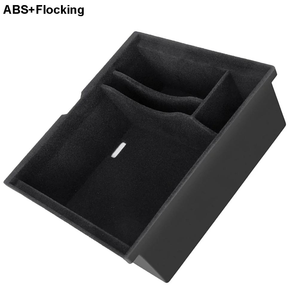1pc Center Console Armrest Storage Box For Tesla Model 3 Y Accessories - Organizer Box Tray Flocking Lined/Silicone Mat