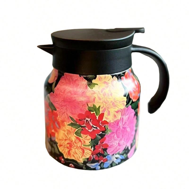 800ml Retro Floral Kitchen Tea Kettle Stainless Steel Hot coffee Pot Insulated Teapot Infuser Thermal Insulation Pots for Home