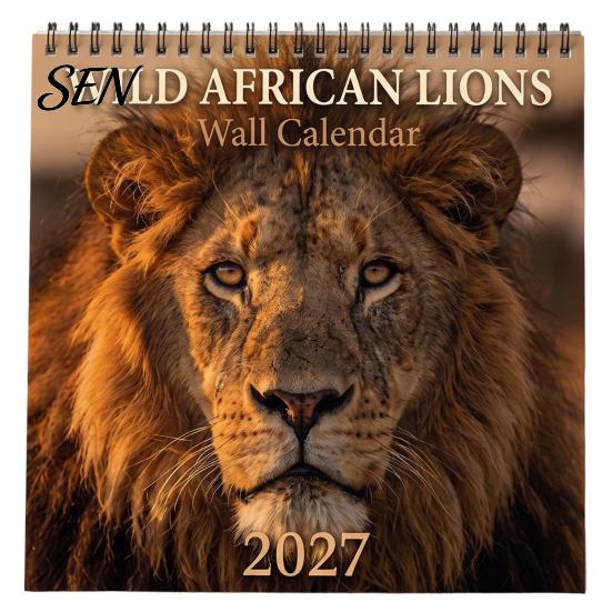 Thick Paper Wall Hanging 2027 African Lion Calendar, 12-Month Wildlife Photography Planner with Durable Metal Coil Binding Binding, for Home