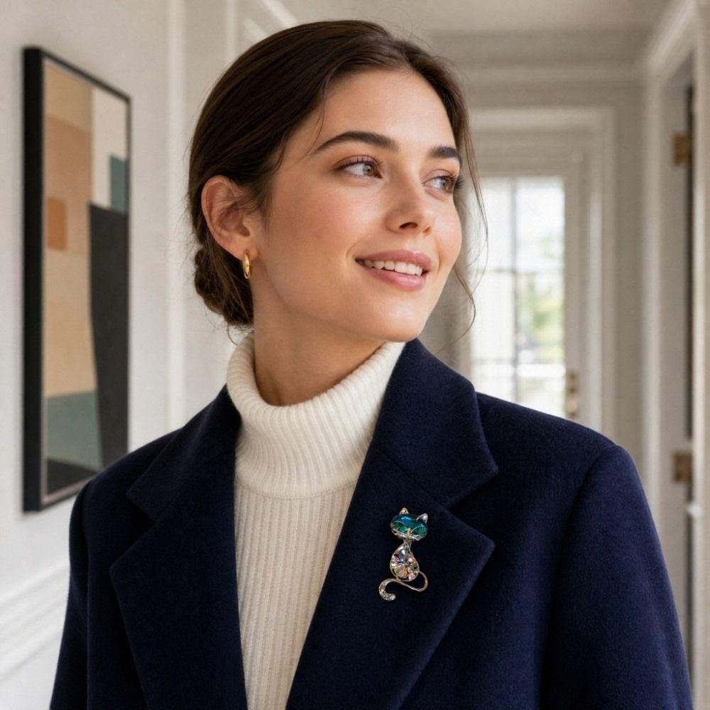 Crystal Blue Crystal Cat Brooches Corsage Daily Party Accessories Animal Pins Luxury Vintage Banquet Clothes Metal Pin