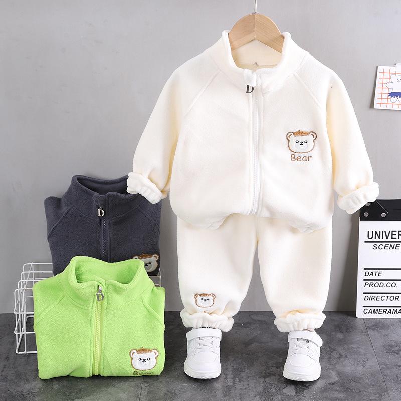 Children's Clothing Velvet Boys and Girls Suits, Small and Medium-sized Children's Autumn Clothes, Children's High-neck Sports Plus Velvet Suits